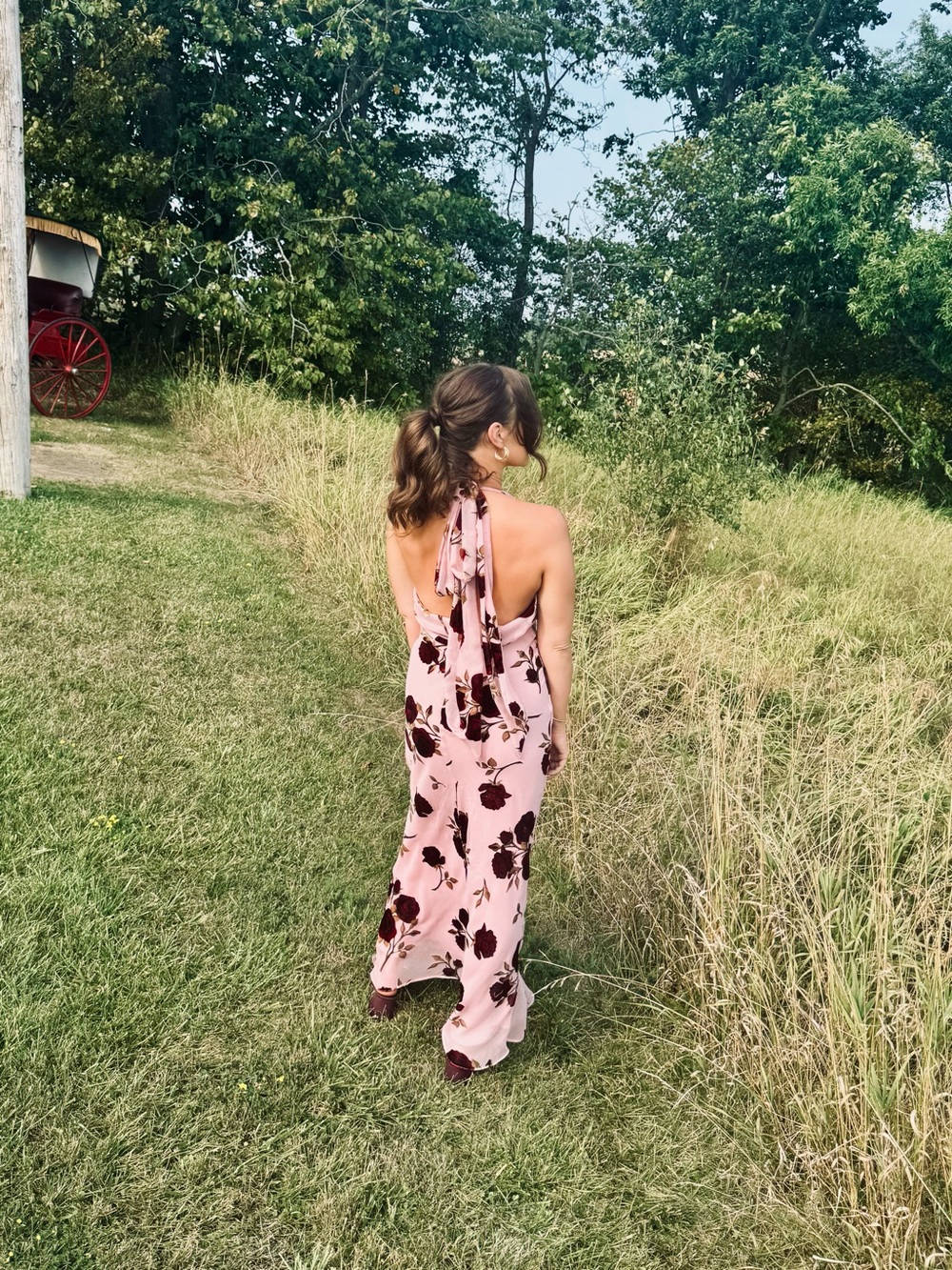 For Love & Lemons Pink Floral Backless Halter Maxi Dress - Picture 4 of 8